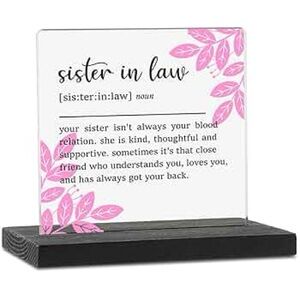 Sister in Law Decorative Plaque with Pink Leaf Design